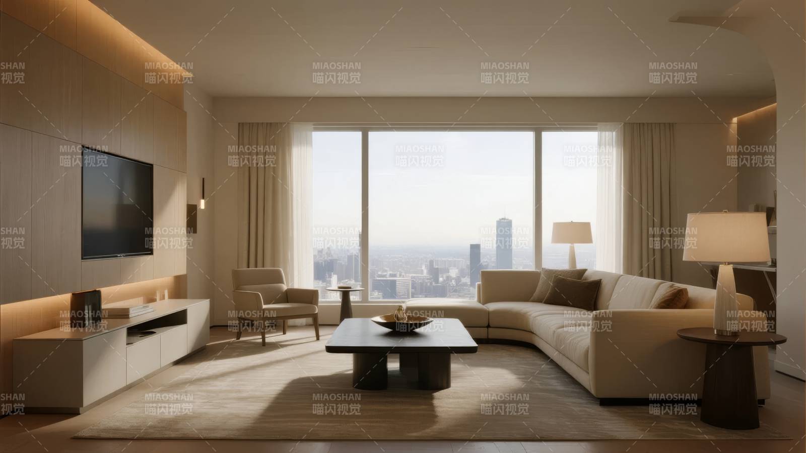 现代客厅全景窗景图片