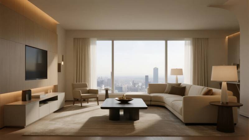 现代客厅全景窗景图片