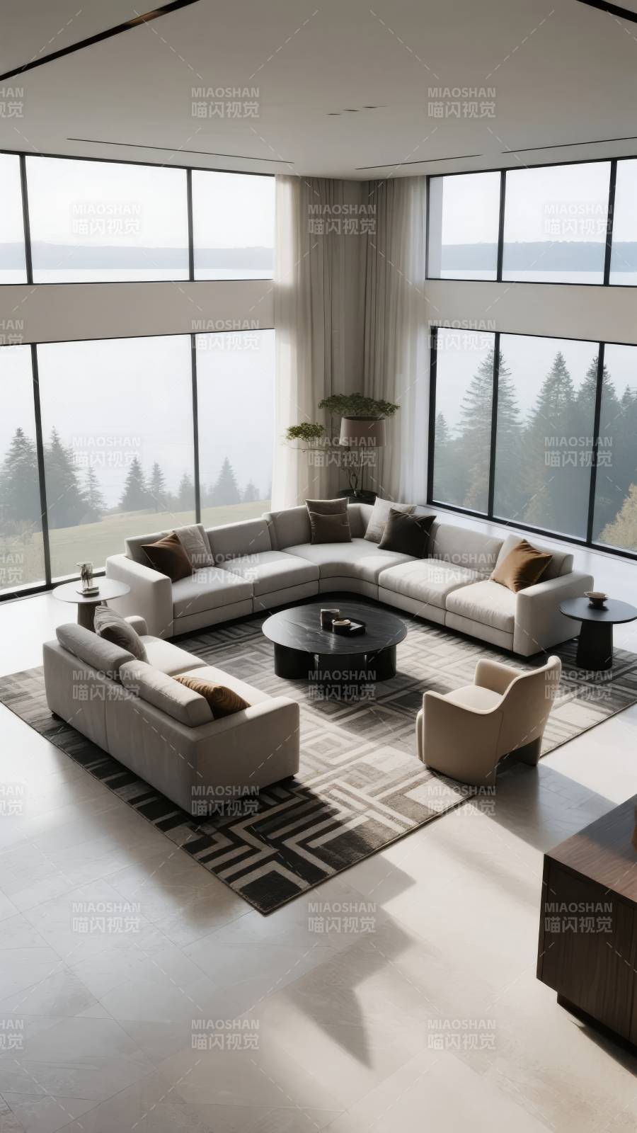 现代客厅全景窗景图片