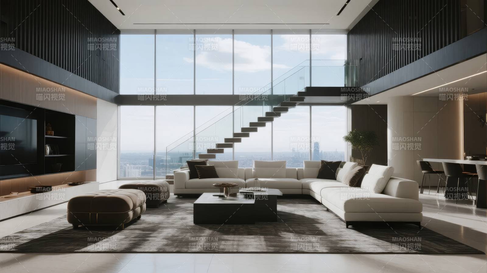 现代客厅全景图图片