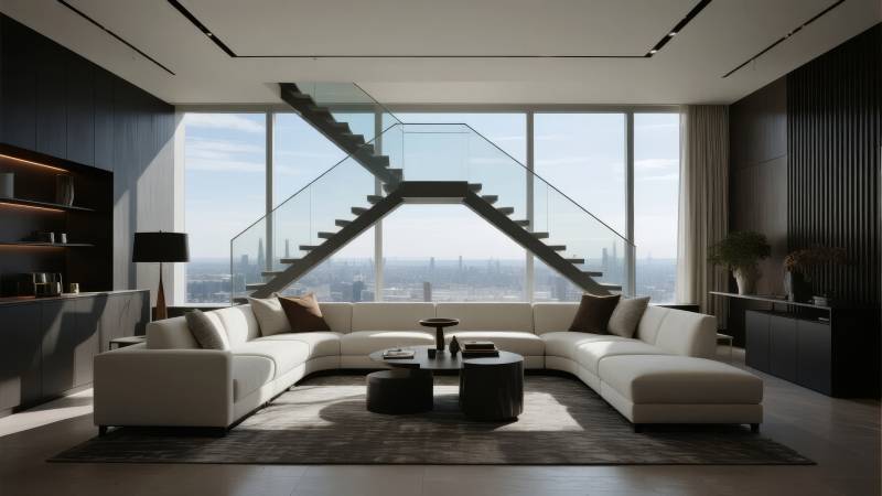 现代客厅全景窗图片