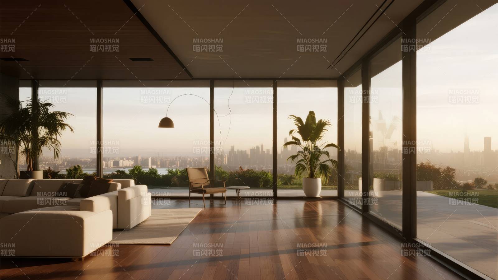 现代客厅全景窗景图片