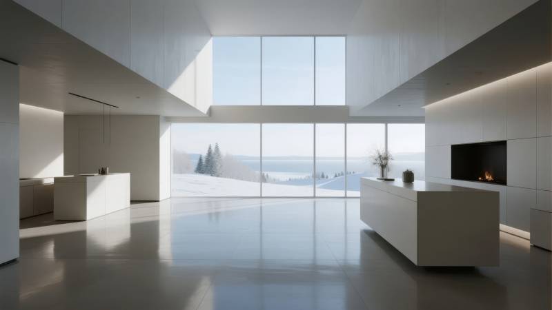 极简现代雪景客厅图片