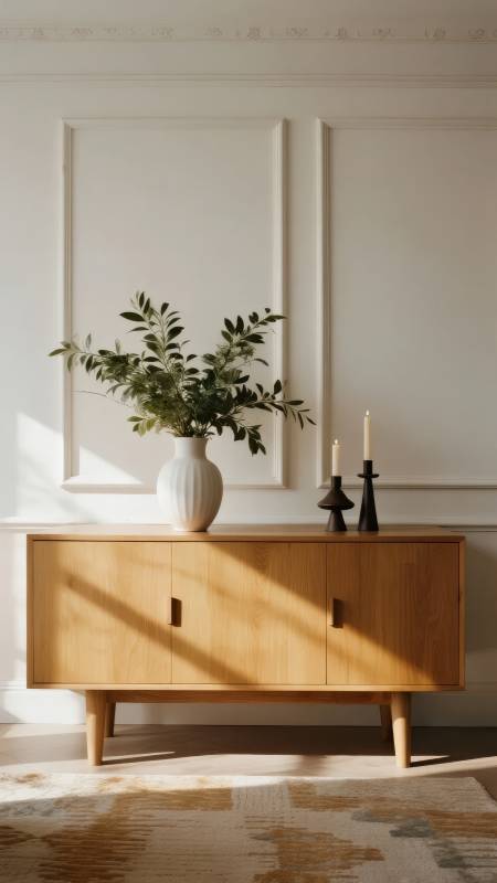 简约木柜绿植摆设图片