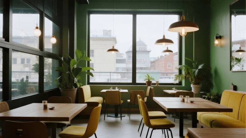 绿意盎然的咖啡馆图片