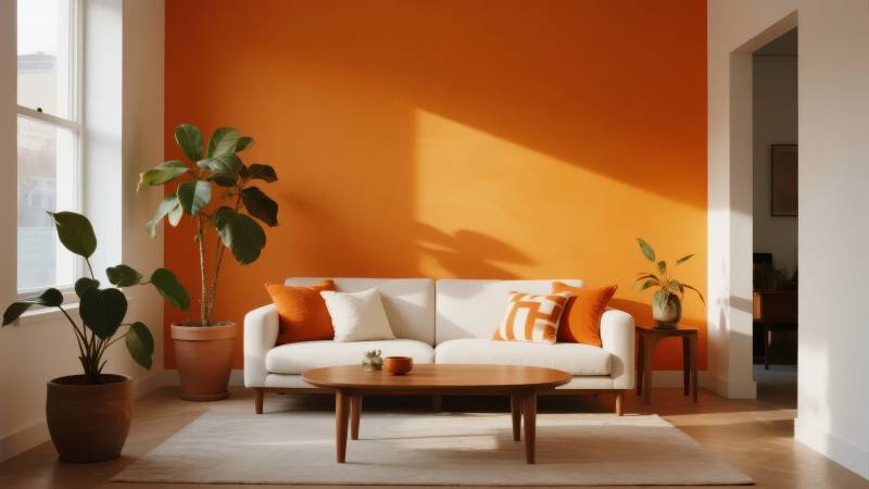 橙色客厅温馨一角图片