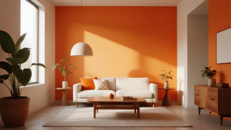 橙色客厅温馨一角图片