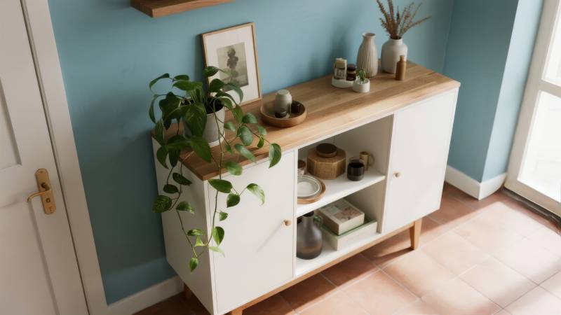 绿植点缀温馨柜角图片