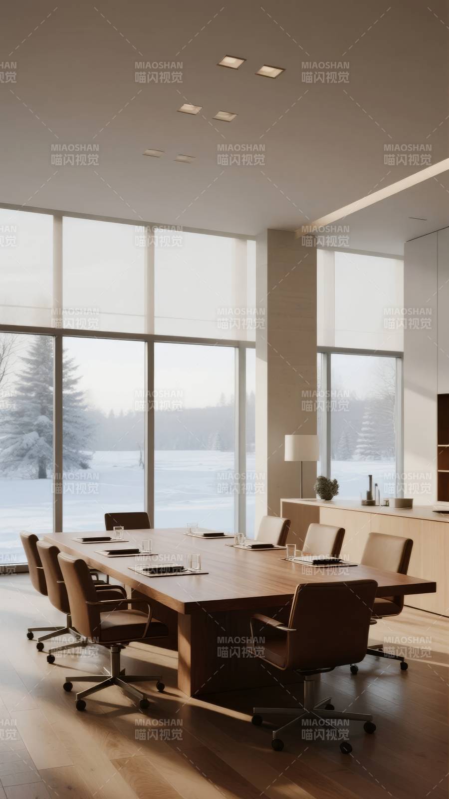 现代会议室雪景图片