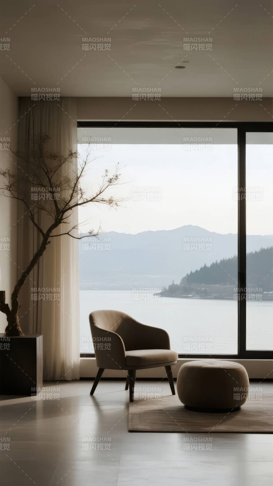 窗景静谧 远山如画图片