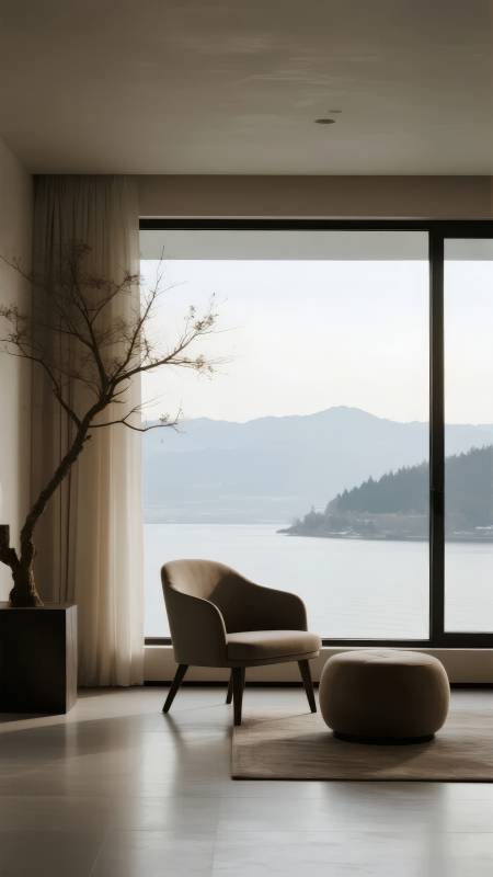 窗景静谧 远山如画图片