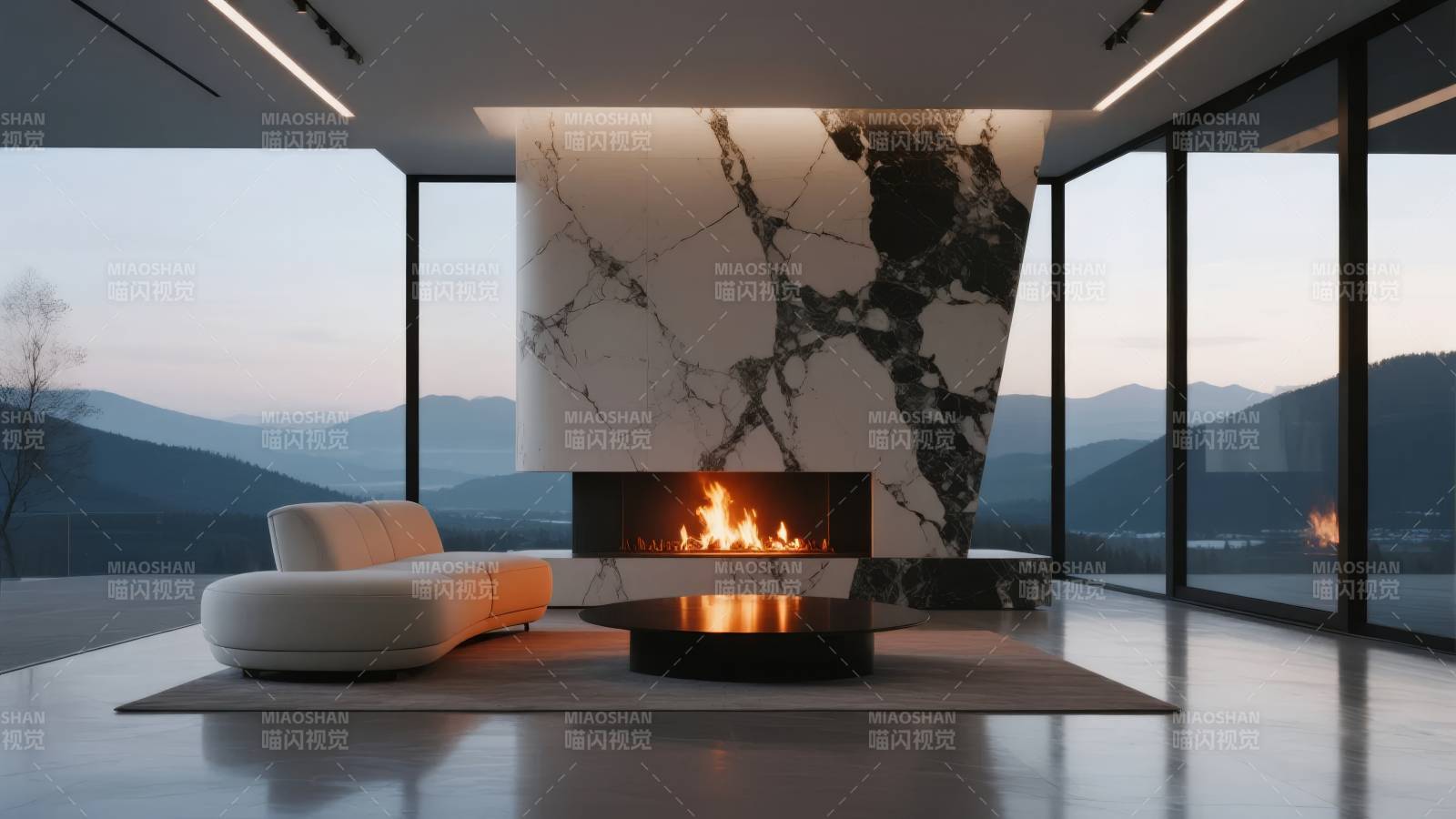 现代客厅壁炉美景图片