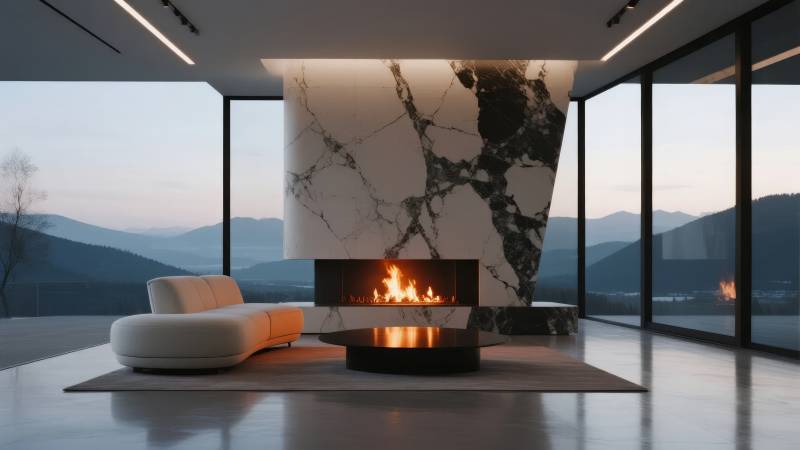 现代客厅壁炉美景图片