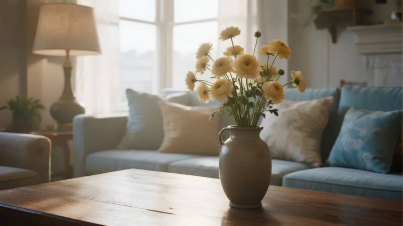 温馨客厅花艺静景图片