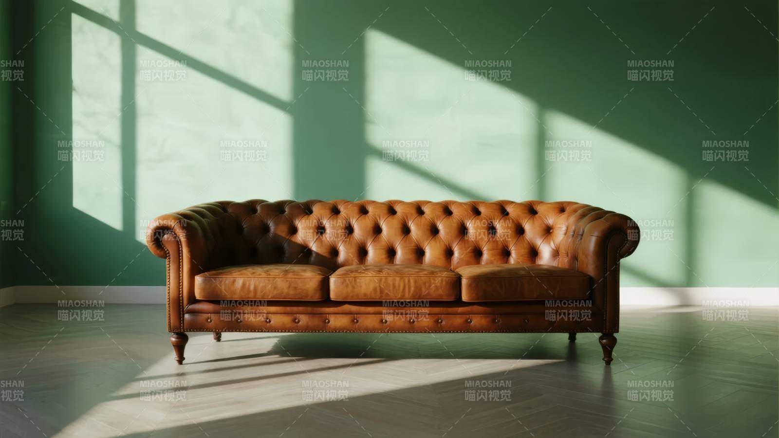 复古皮沙发静谧光影图片
