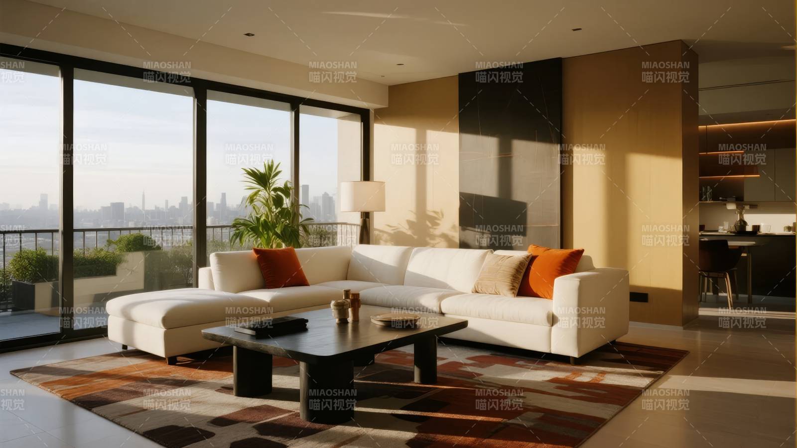 现代客厅全景窗景图片