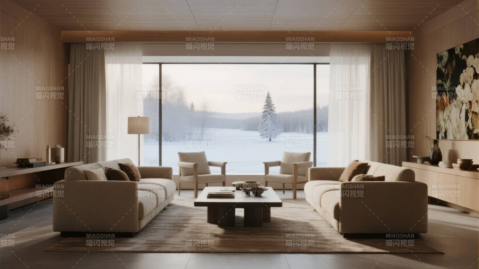 雪景客厅静谧温馨图片