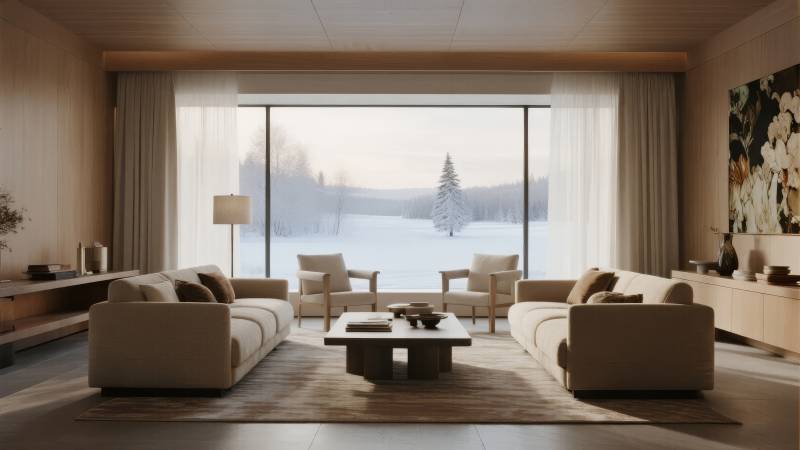 雪景客厅静谧温馨图片