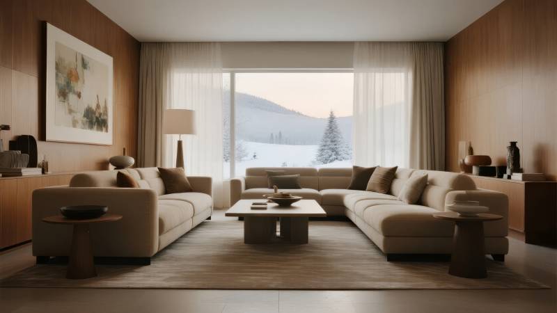 现代客厅雪景窗图片