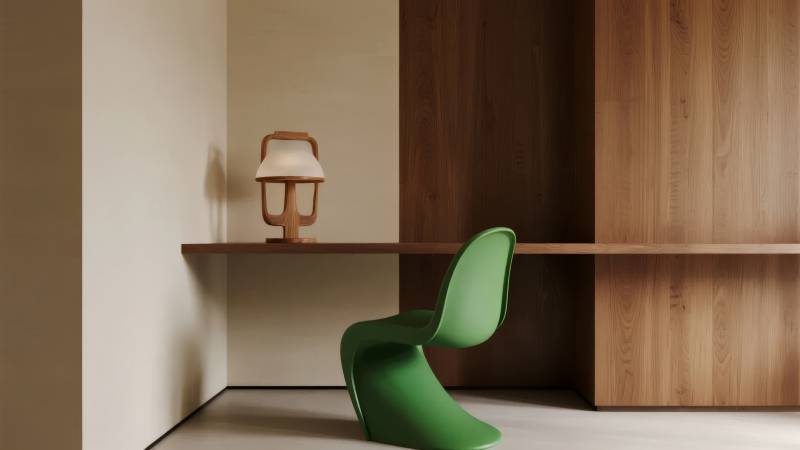 绿椅木桌静谧角落图片