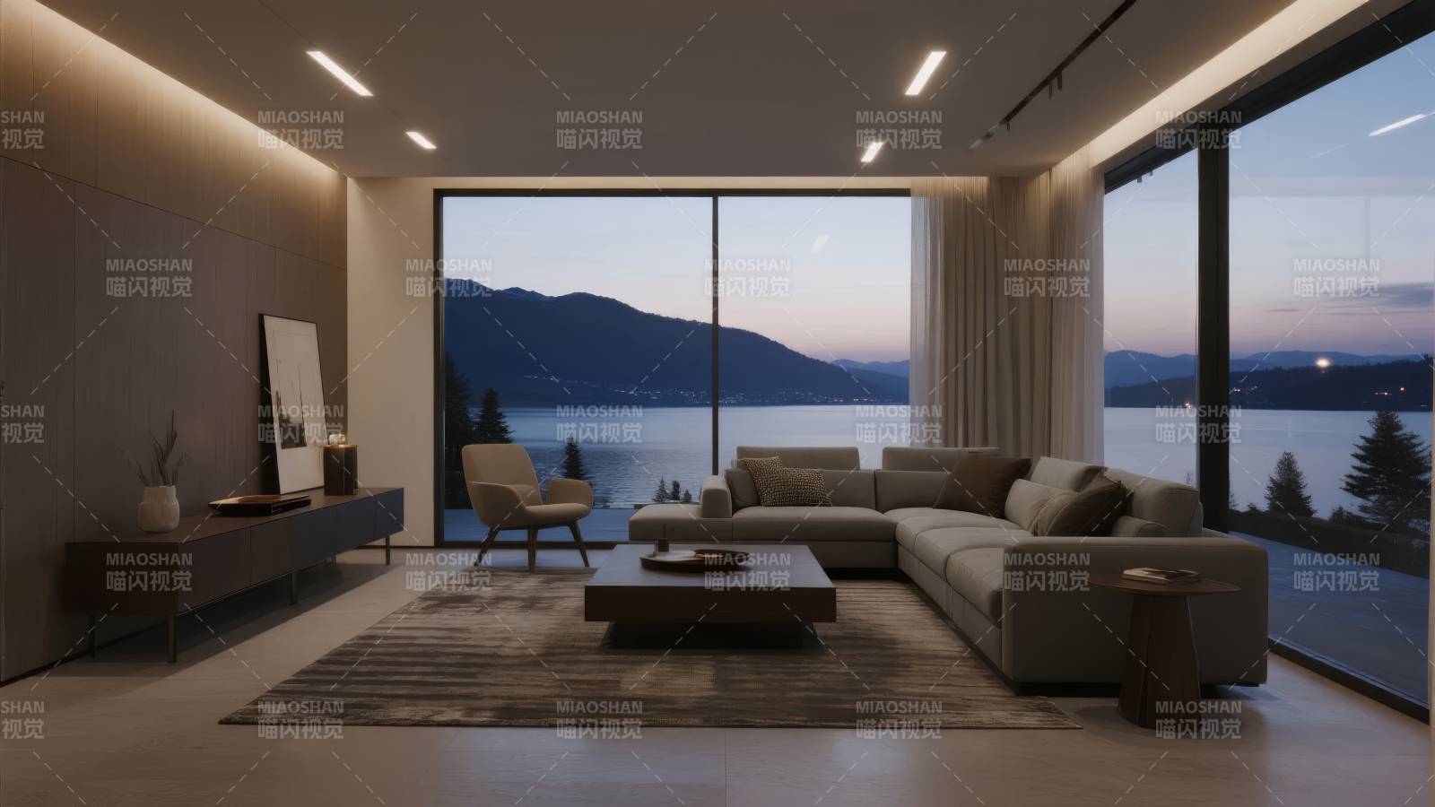 湖景现代客厅图片