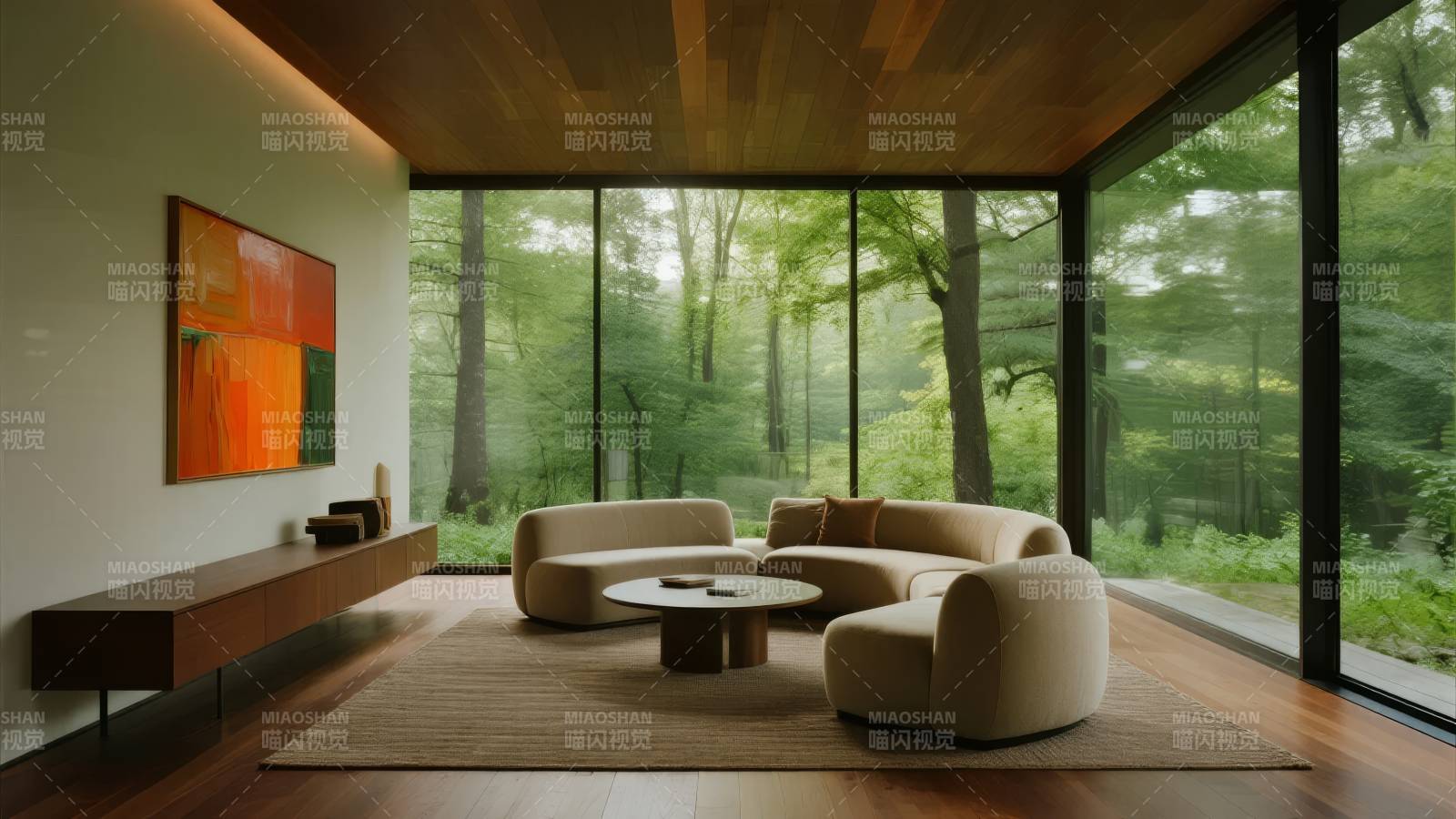 森林中的现代客厅图片