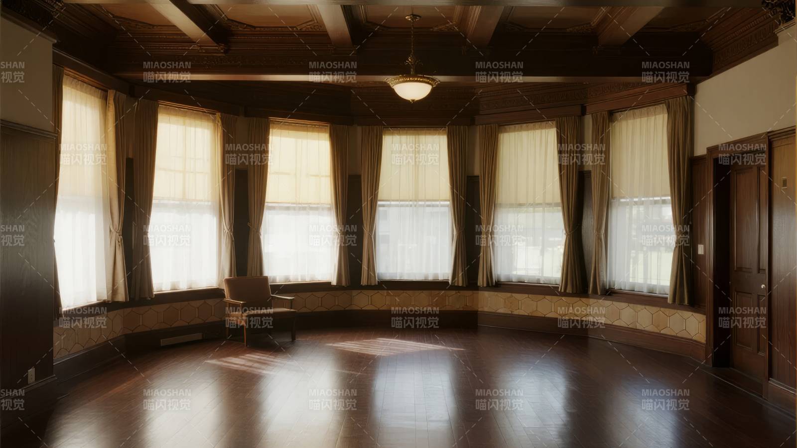 宽敞明亮的木质大厅图片