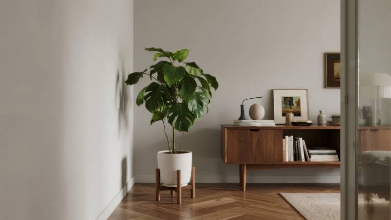 简约绿植家居一角图片