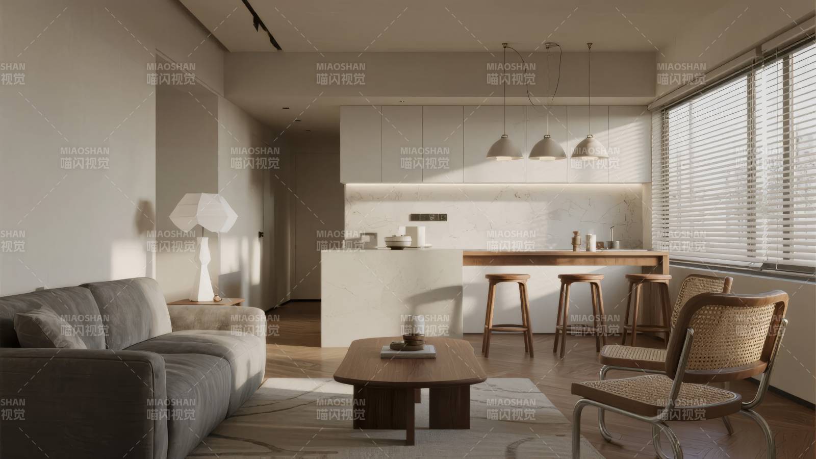 现代简约客厅厨房图片