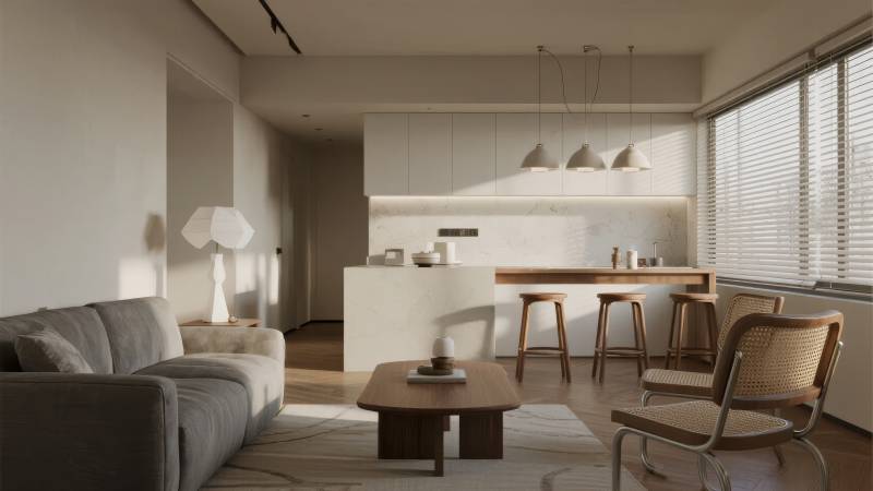 现代简约客厅厨房图片