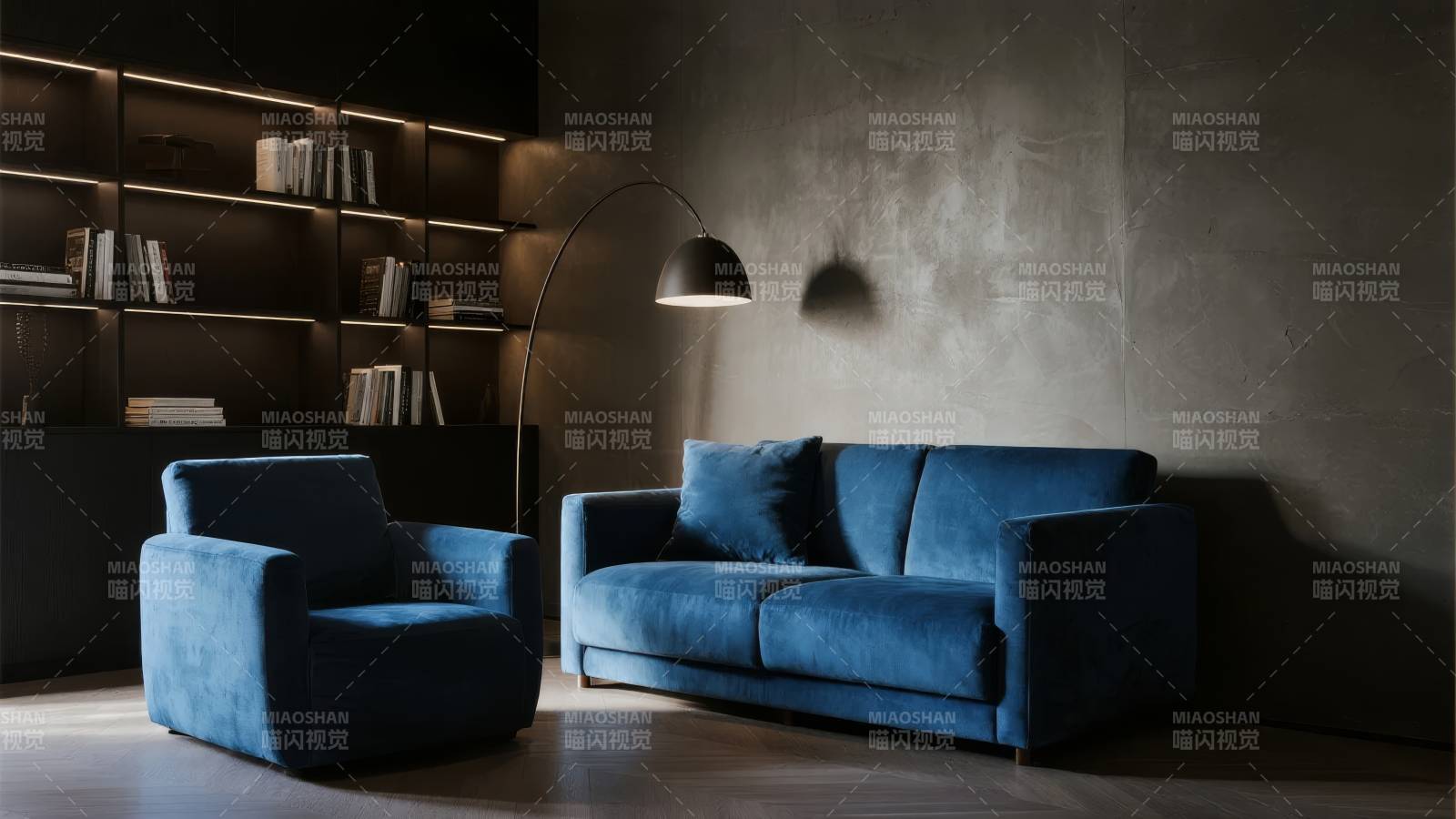 深蓝沙发静谧客厅图片