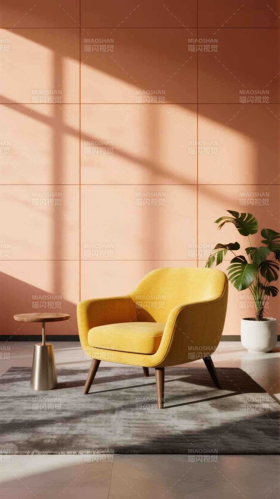 暖阳下的黄椅静谧图片