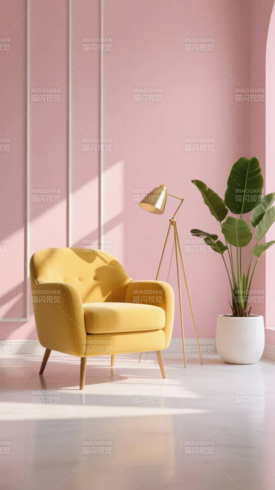 粉墙黄椅绿植光图片