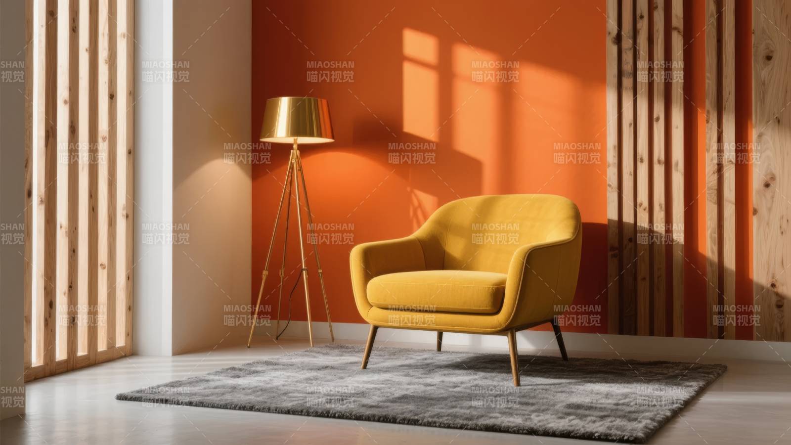 橙色客厅的黄色沙发图片