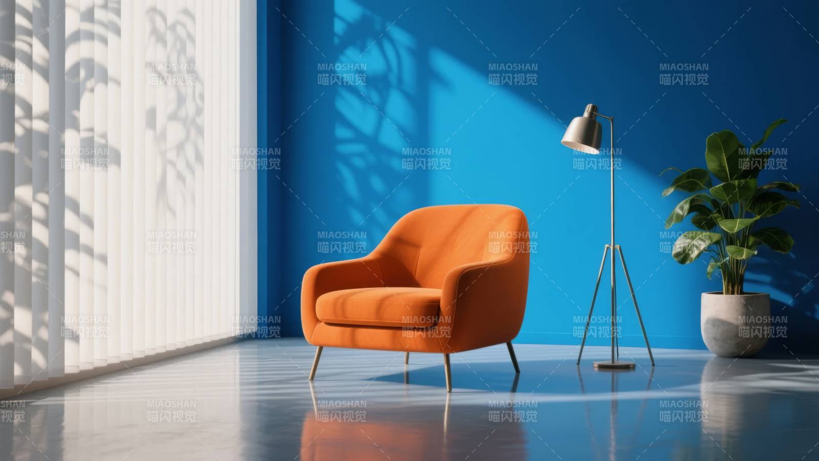 橙椅蓝墙光影室图片