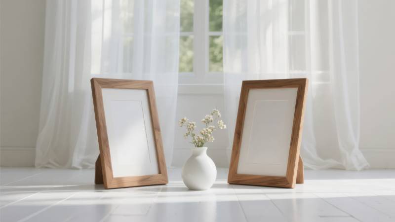 窗边相框静物图片