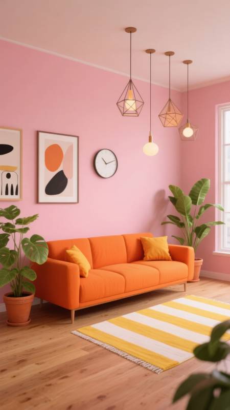 粉橙客厅 温馨明亮图片