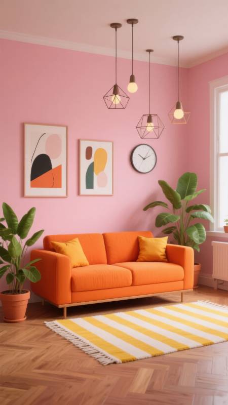 粉橙客厅 温馨雅致图片