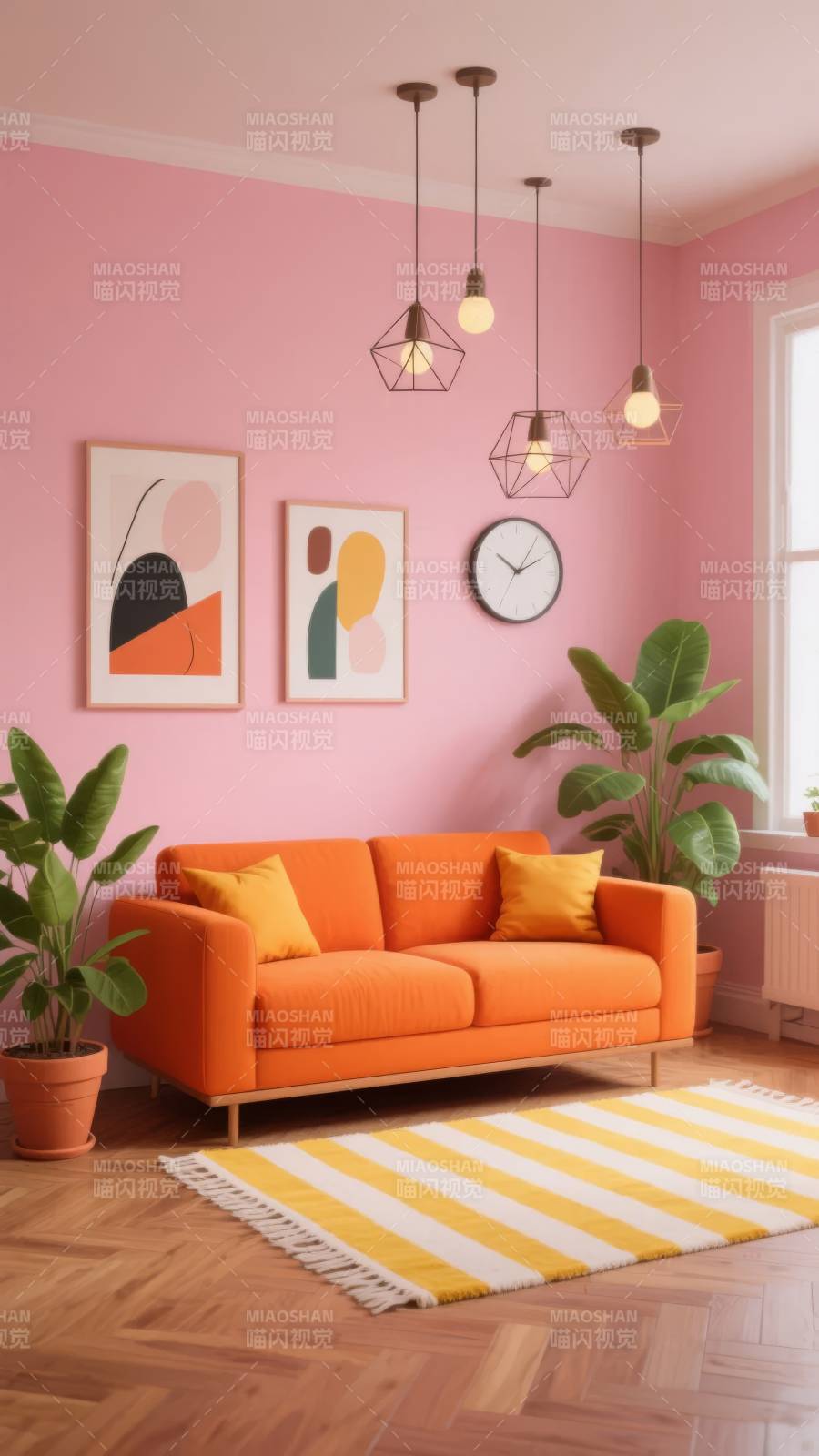 粉橙客厅 温馨雅致图片