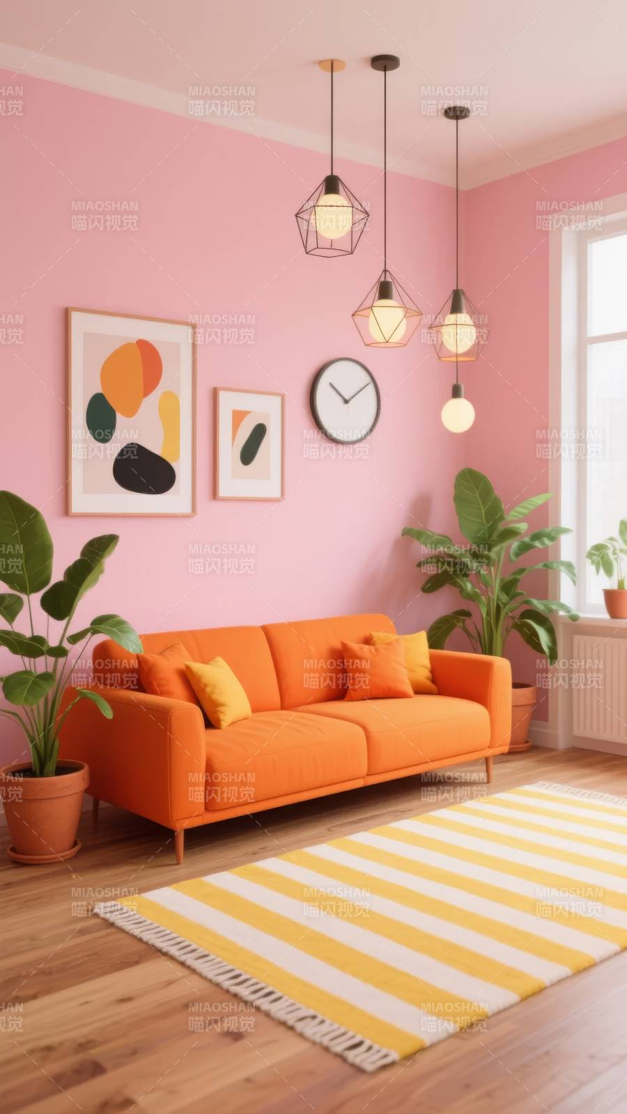 粉橙客厅 温馨明亮图片