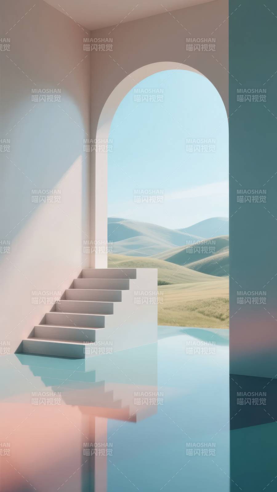 阶梯通向远方山景图片