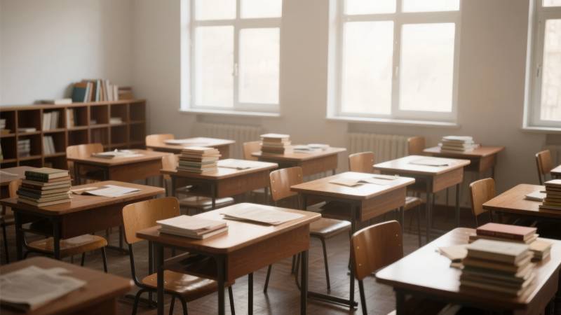 教室静谧书桌整齐图片