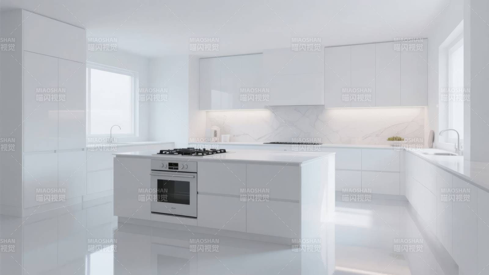 现代简约白色厨房图片