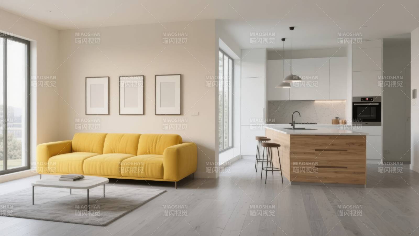 现代简约客厅厨房图片