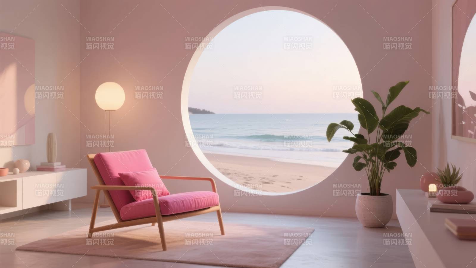 海边粉色梦幻居室图片