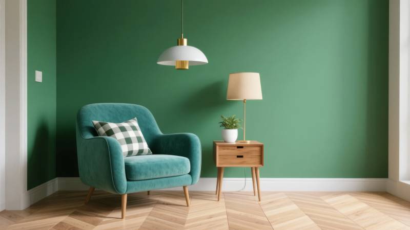 绿墙蓝椅温馨角落图片