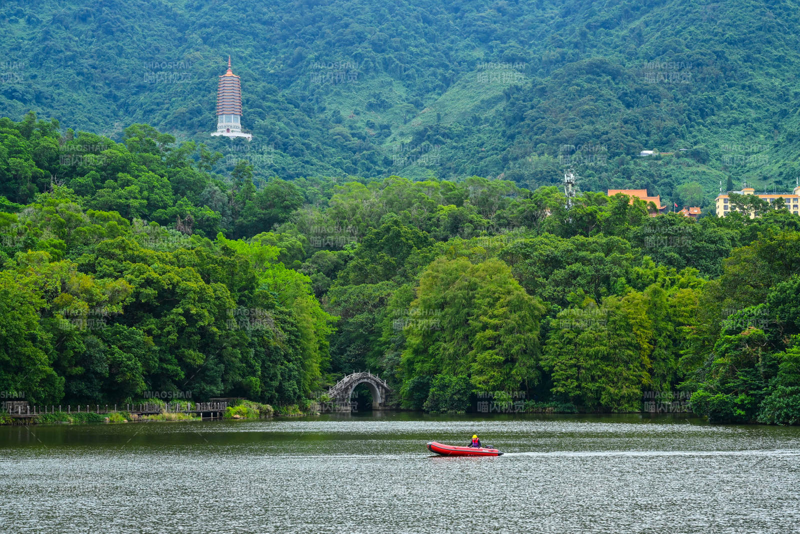 深圳仙湖植物园青山绿水间的古塔风景图片