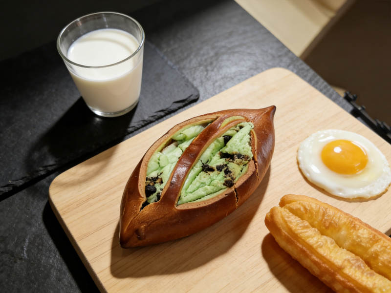 抹茶面包配煎蛋图片