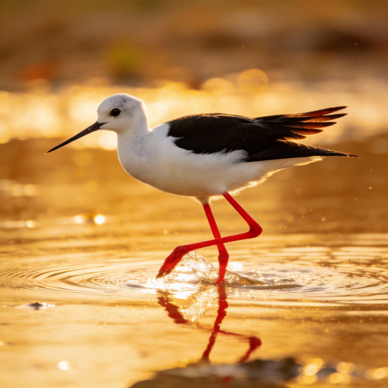 黑翅长脚鹬涉水图片