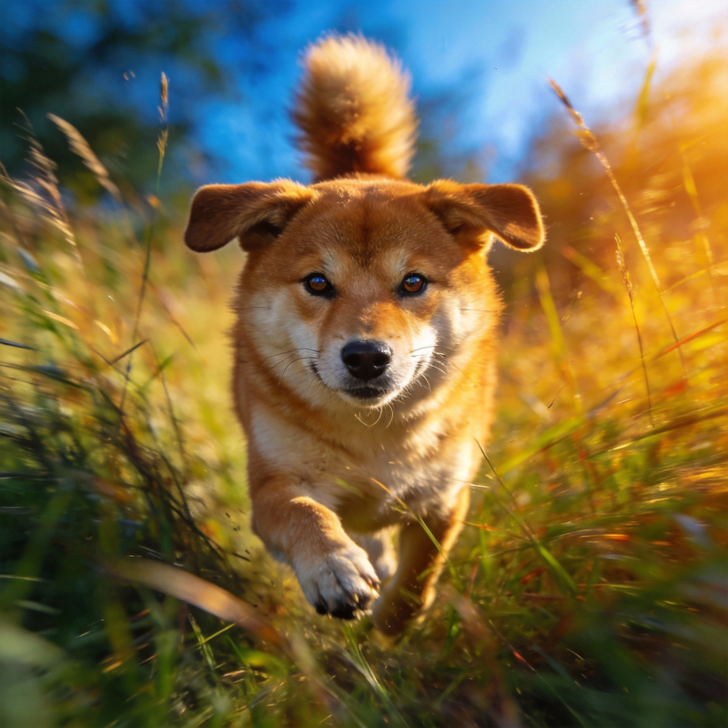 秋日奔跑的柴犬图片